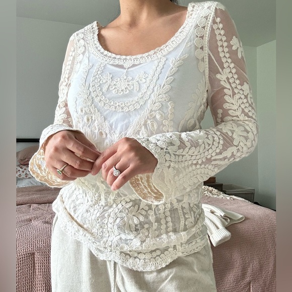 Boho Lace Knit Top - Picture 1 of 8